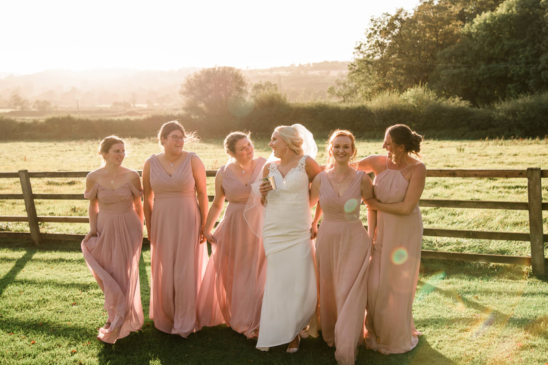 Bridal party, cotswold barn wedding