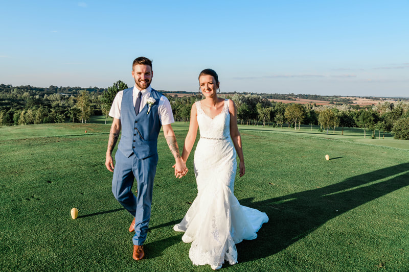 Bride and groom portraits, golf course wedding Warwickshire